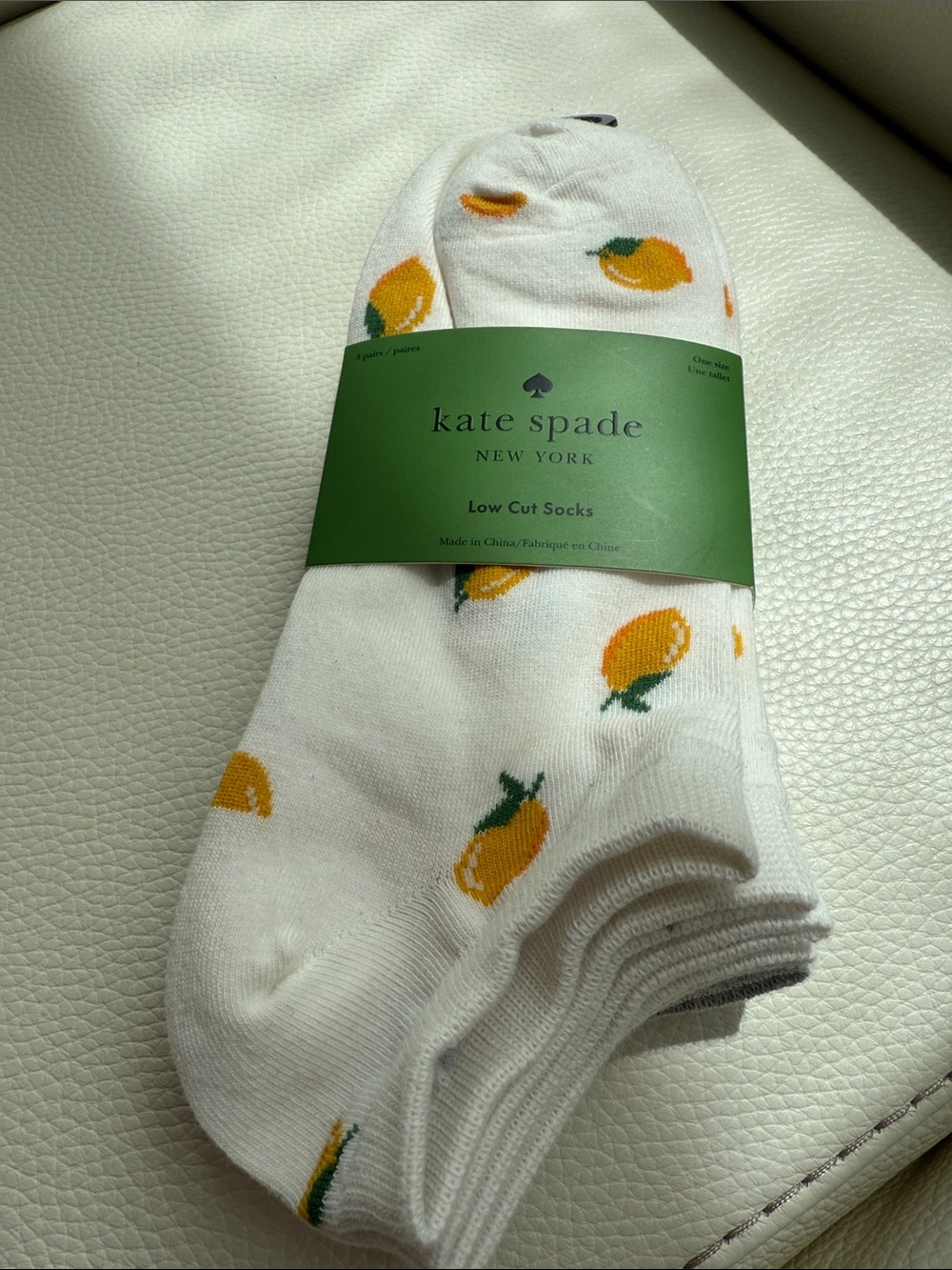 Kate Spade New York Lemon Low Cut Socks 3 Pack Fruit Print Shoe Size 4–10
